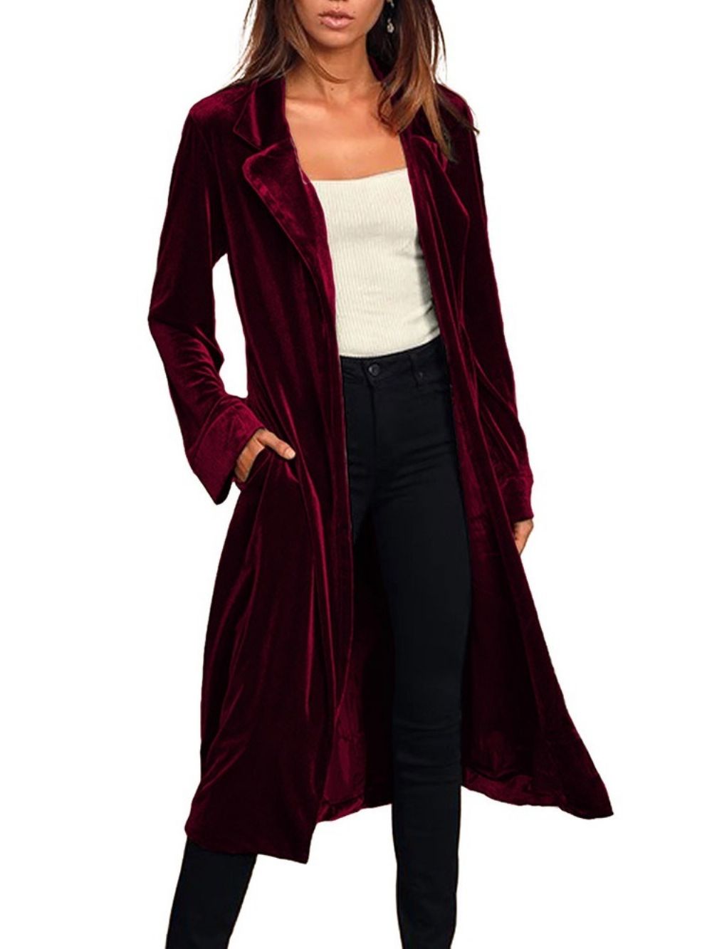 Trench Coat Ocidental Regular Com Cinto De Lapela Longo