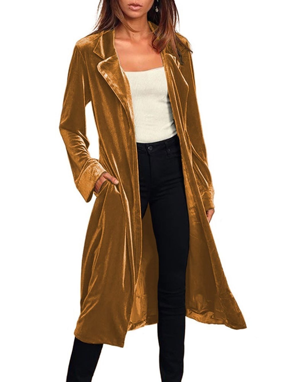 Trench Coat Ocidental Regular Com Cinto De Lapela Longo