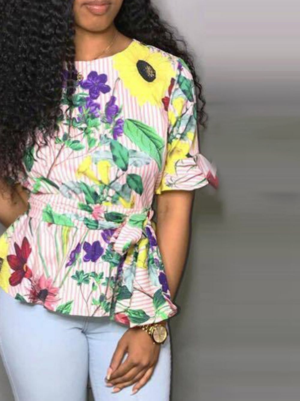 Blusa Assimétrica Moda Africana Manga Flare