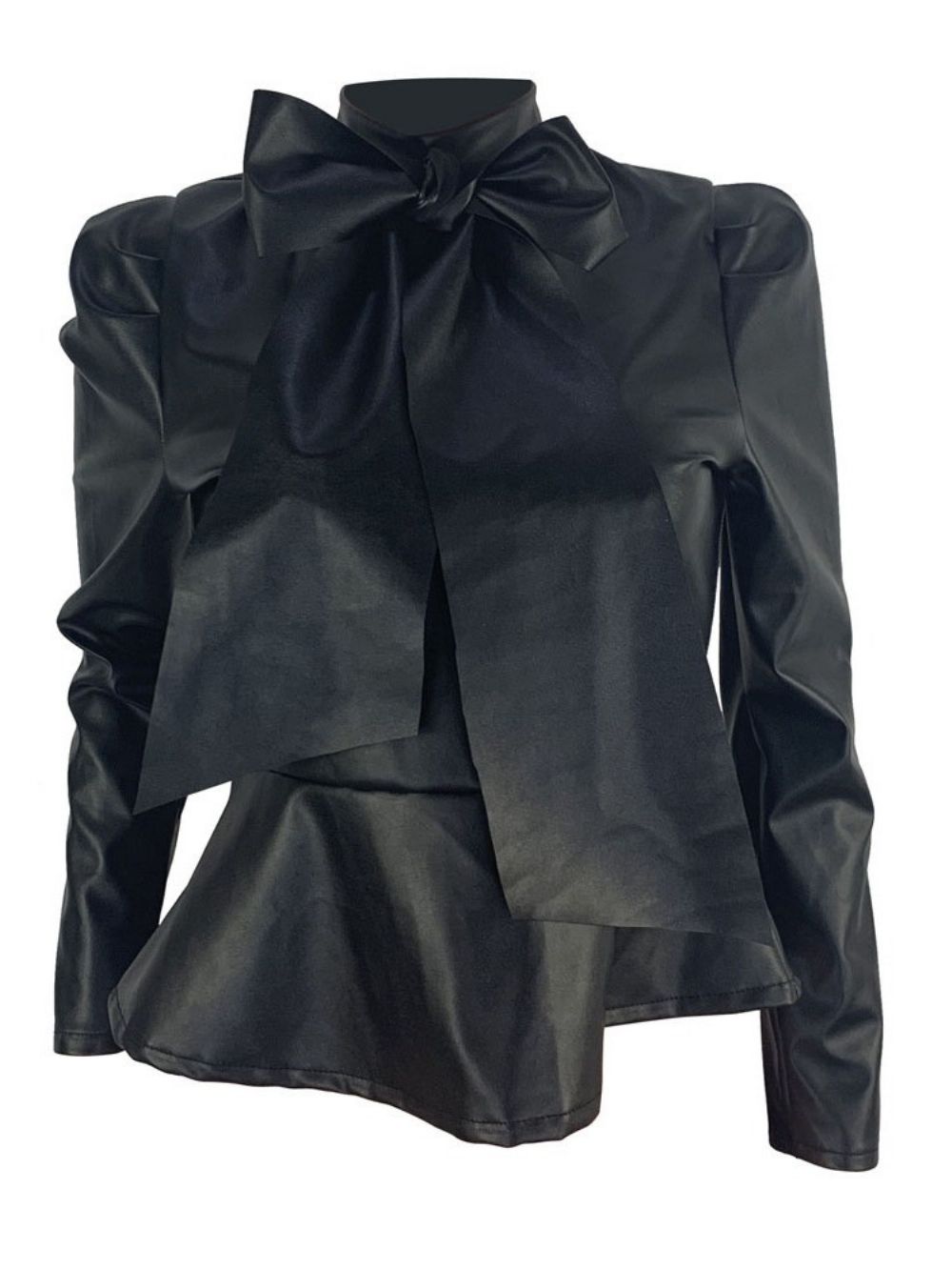 Blusa Feminina Padrão Lisa Bowknot Manga Longa Padrão