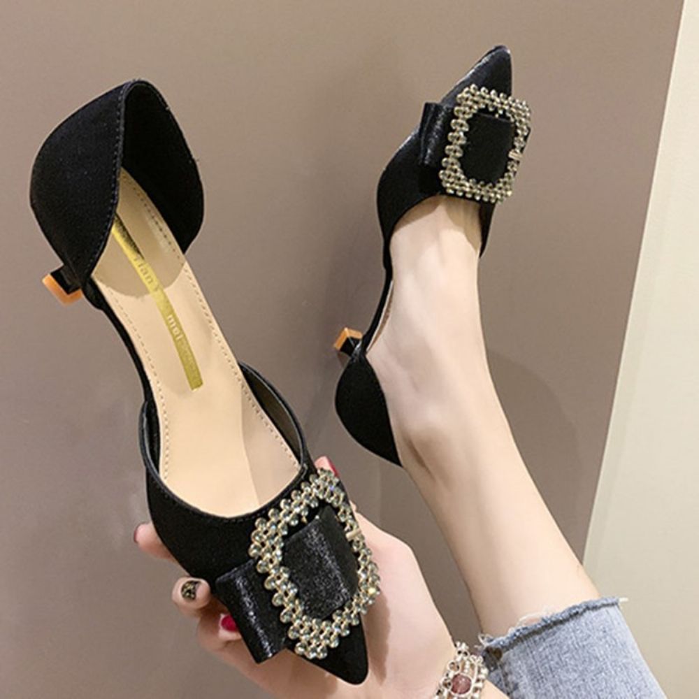 Sapatos Femininos Com Salto Bico Fino Strass