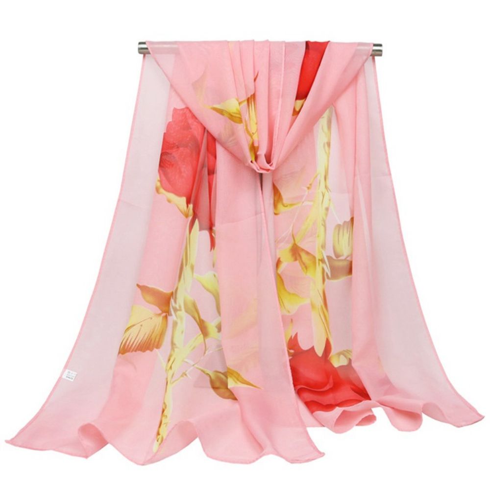 Cachecol Feminino De Chiffon Com Estampa De Rosas Graciosas