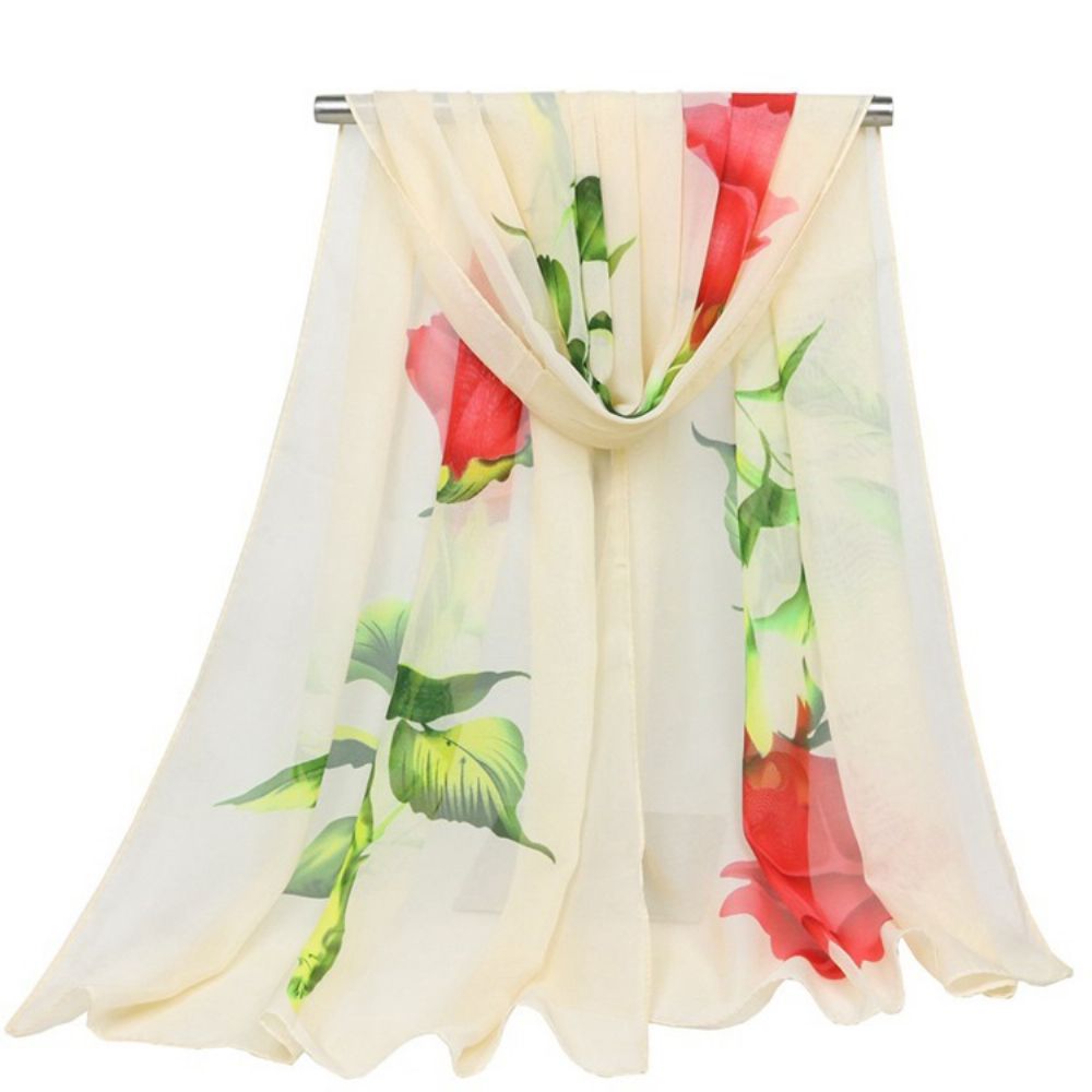 Cachecol Feminino De Chiffon Com Estampa De Rosas Graciosas