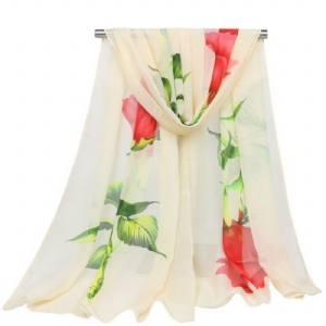 Cachecol Feminino De Chiffon Com Estampa De Rosas Graciosas