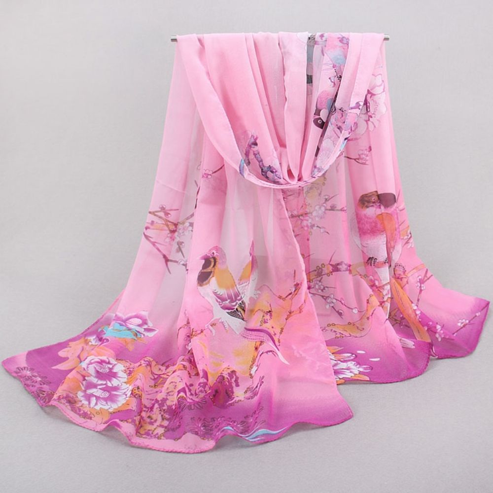 Cachecol Floral De Chiffon Estilo Chinês Combinando Para Mulheres