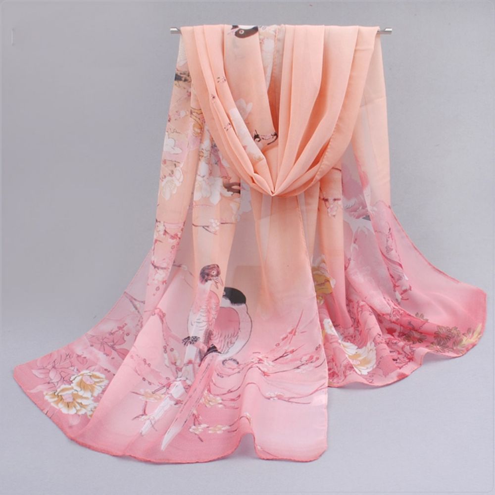 Cachecol Floral De Chiffon Estilo Chinês Combinando Para Mulheres