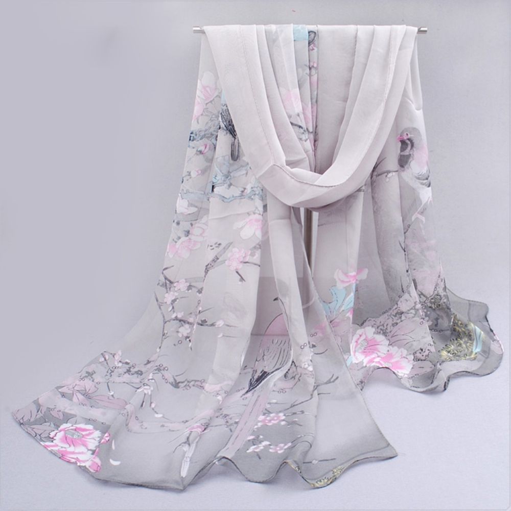 Cachecol Floral De Chiffon Estilo Chinês Combinando Para Mulheres