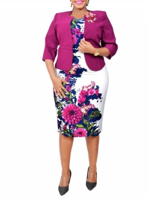 Conjuntos De Duas Peças Com Estampa Floral Office Lady Bodycon