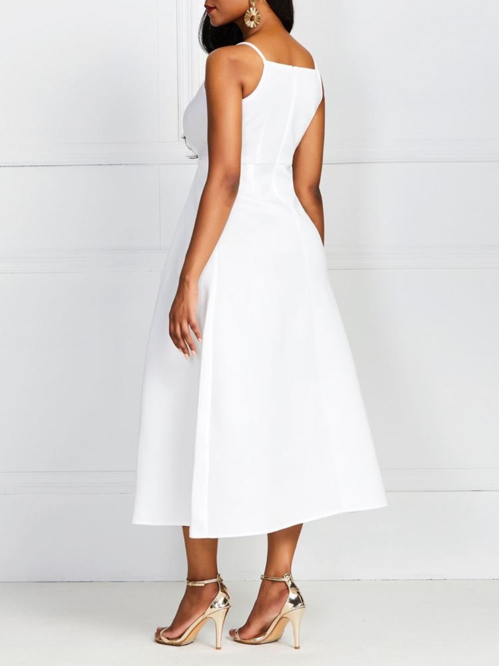 Vestido Branco Liso De Cintura Padrão Sem Mangas E Sem Mangas Linha A