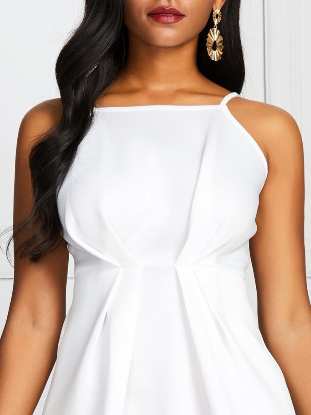 Vestido Branco Liso De Cintura Padrão Sem Mangas E Sem Mangas Linha A