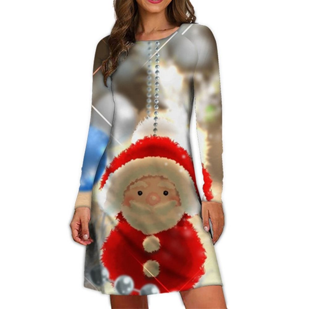 Vestido Casual De Desenho Animado De Inverno Com Estampa De Natal Acima Do Joelho