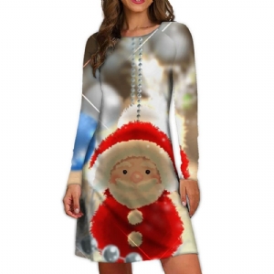 Vestido Casual De Desenho Animado De Inverno Com Estampa De Natal Acima Do Joelho