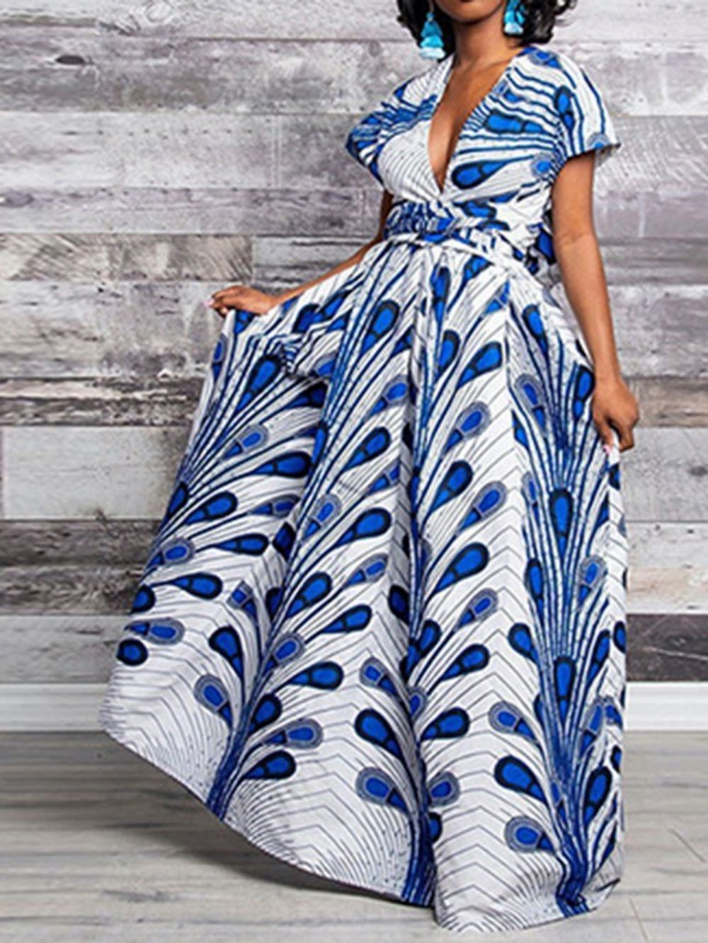 Vestido Estilo Africano Sem Encosto Longo Com Decote Em V E Linha A