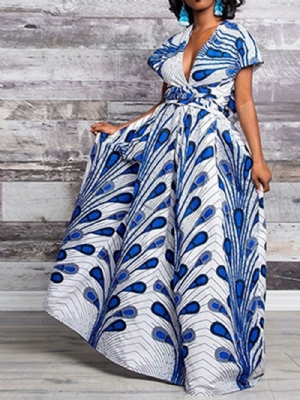 Vestido Estilo Africano Sem Encosto Longo Com Decote Em V E Linha A