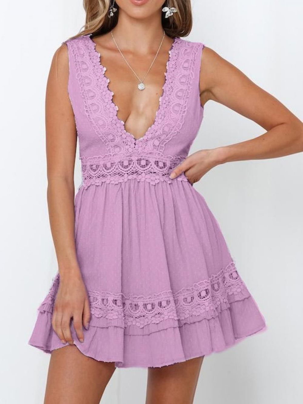 Vestido Feminino Com Decote Em V Acima Do Joelho Sem Mangas