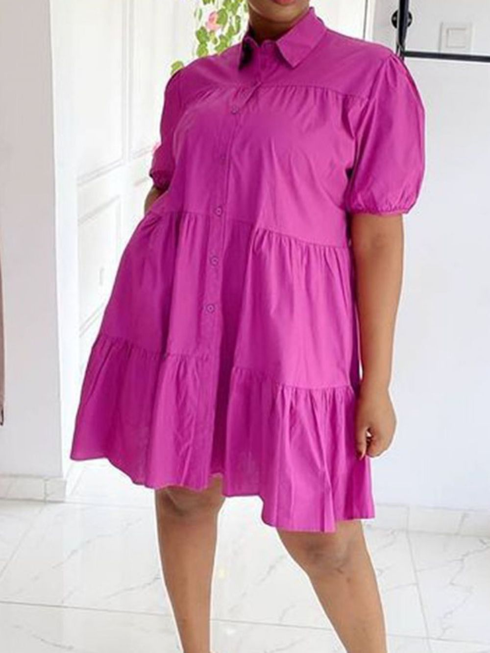 Vestido Feminino Feminino De Outono Manga Três Quartos Com Lapela Acima Do Joelho