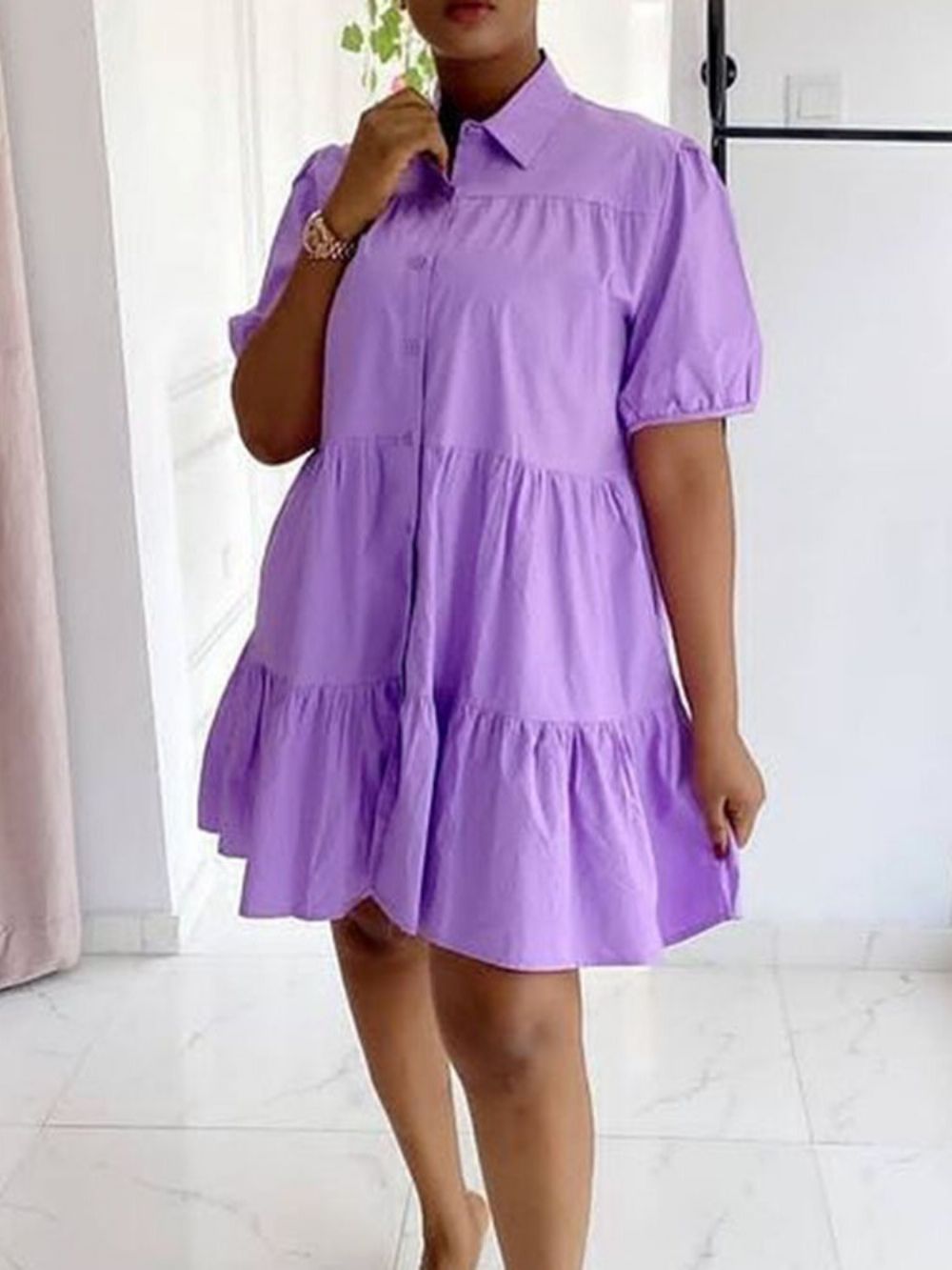 Vestido Feminino Feminino De Outono Manga Três Quartos Com Lapela Acima Do Joelho