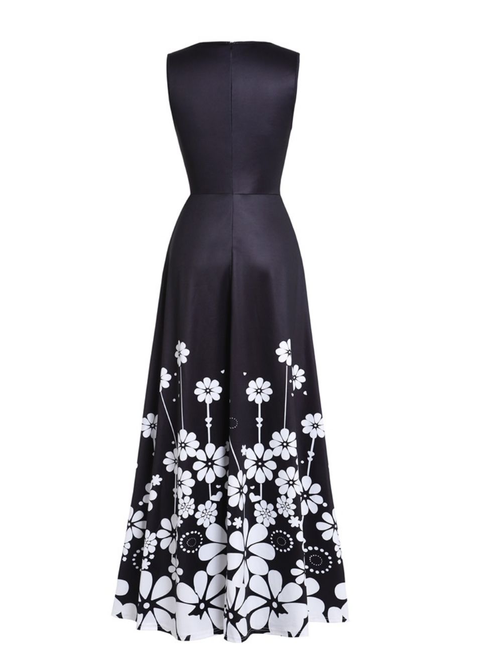 Vestido Floral Com Estampa De Tornozelo Bolso Sem Manga E Expansão