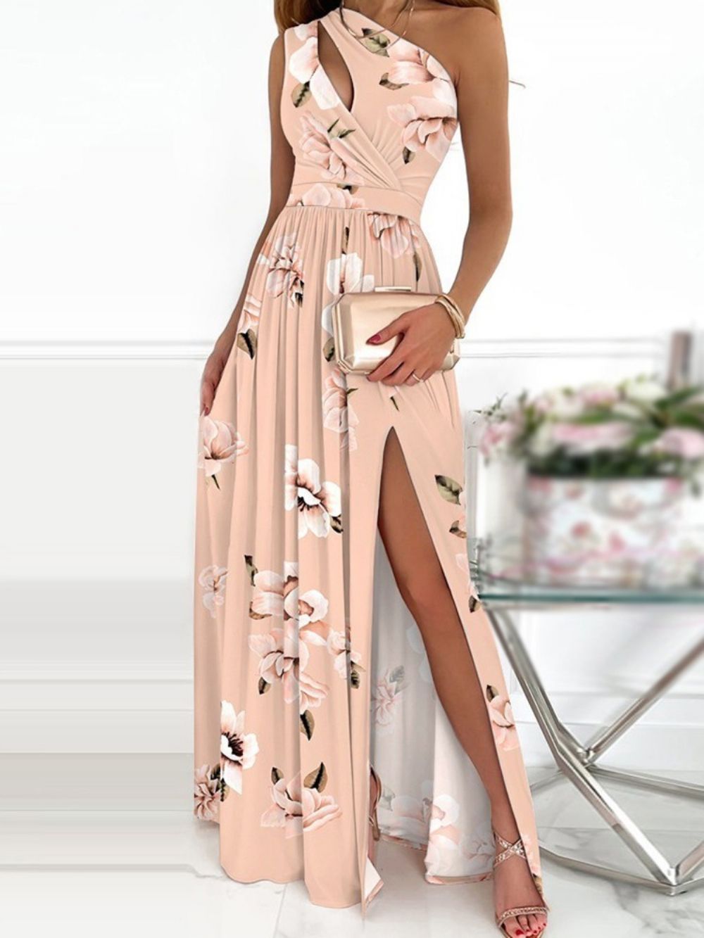 Vestido Floral Longo Sem Mangas E Corte Em A