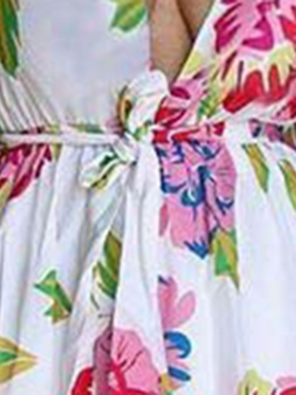 Vestido Floral Regular Manga Três Quartos Com Decote Em V