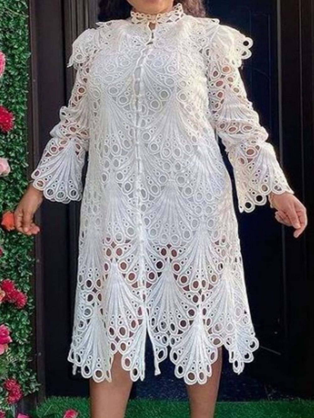 Vestido Liso Manga Longa Meia Panturrilha Gola Alta E Linha A