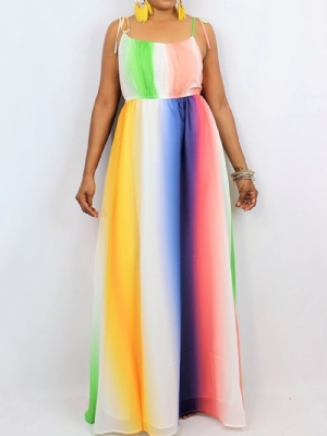 Vestido Maxi Color Block Sem Mangas Até O Chão Tie-Dye