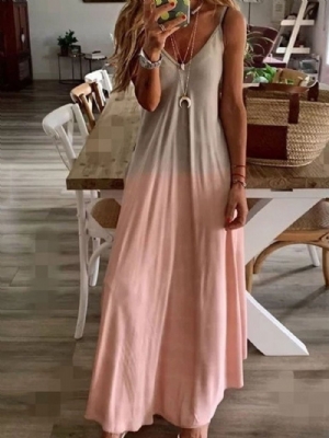 Vestido Maxi Com Decote Em V No Tornozelo Sem Manga E Alça De Espaguete