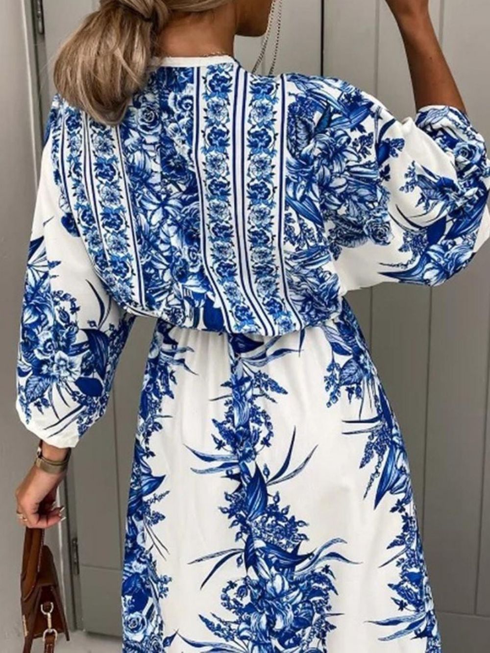 Vestido Maxi Estampado No Chão Com Decote Em V Verão Cintura Média