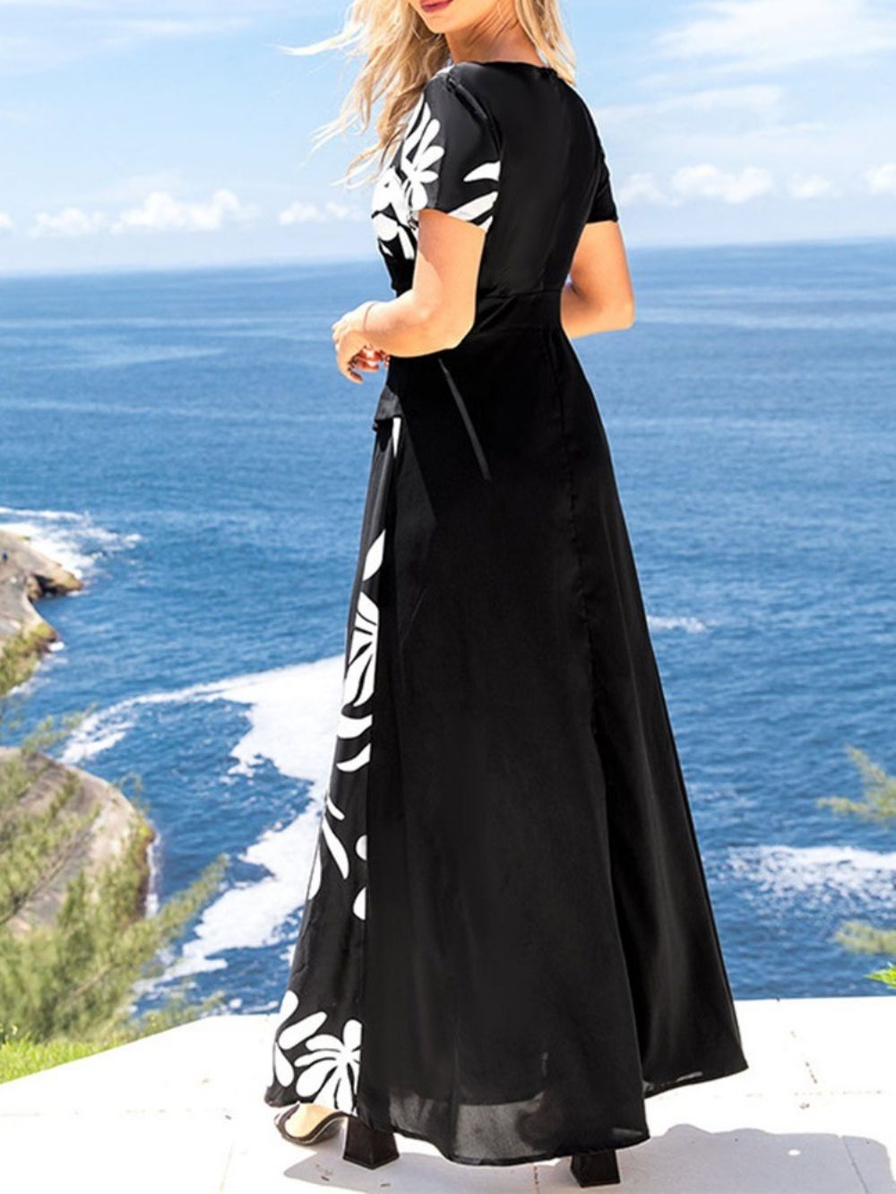 Vestido Maxi Regular Com Estampa De Decote Em V E Verão