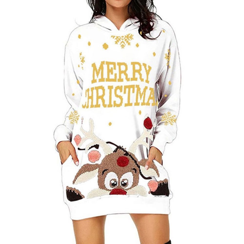 Vestido De Natal Com Capuz Manga Longa Acima Do Joelho Western Pullover