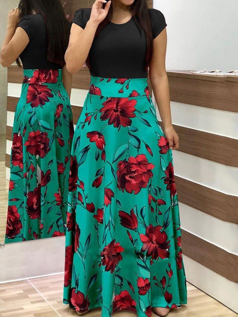 Vestido Pulôver Estilo Africano Com Decote Redondo Até O Chão