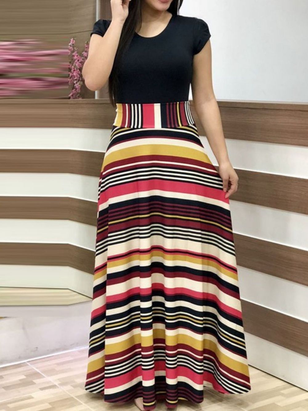 Vestido Pulôver Estilo Africano Com Decote Redondo Até O Chão