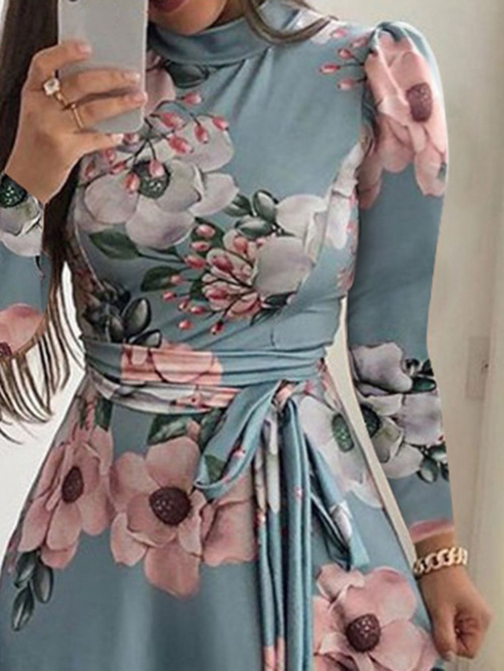 Vestido Regular De Primavera Com Cadarço E Decote Em V Até O Chão