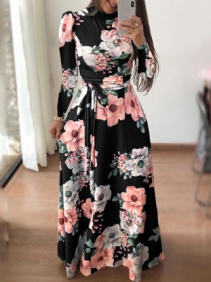 Vestido Regular De Primavera Com Cadarço E Decote Em V Até O Chão