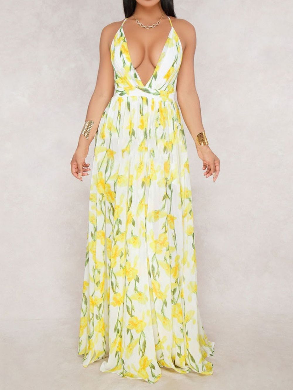 Vestidos De Praia Com Decote Em V Sem Costas E Comprimento Até O Chão Moda Floral Maxi Vestidos De Praia Para Mulheres