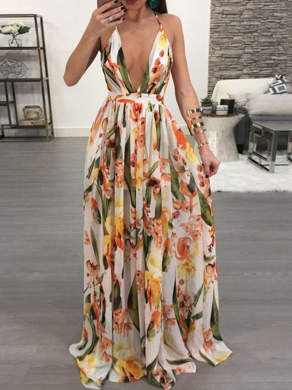 Vestidos De Praia Com Decote Em V Sem Costas E Comprimento Até O Chão Moda Floral Maxi Vestidos De Praia Para Mulheres