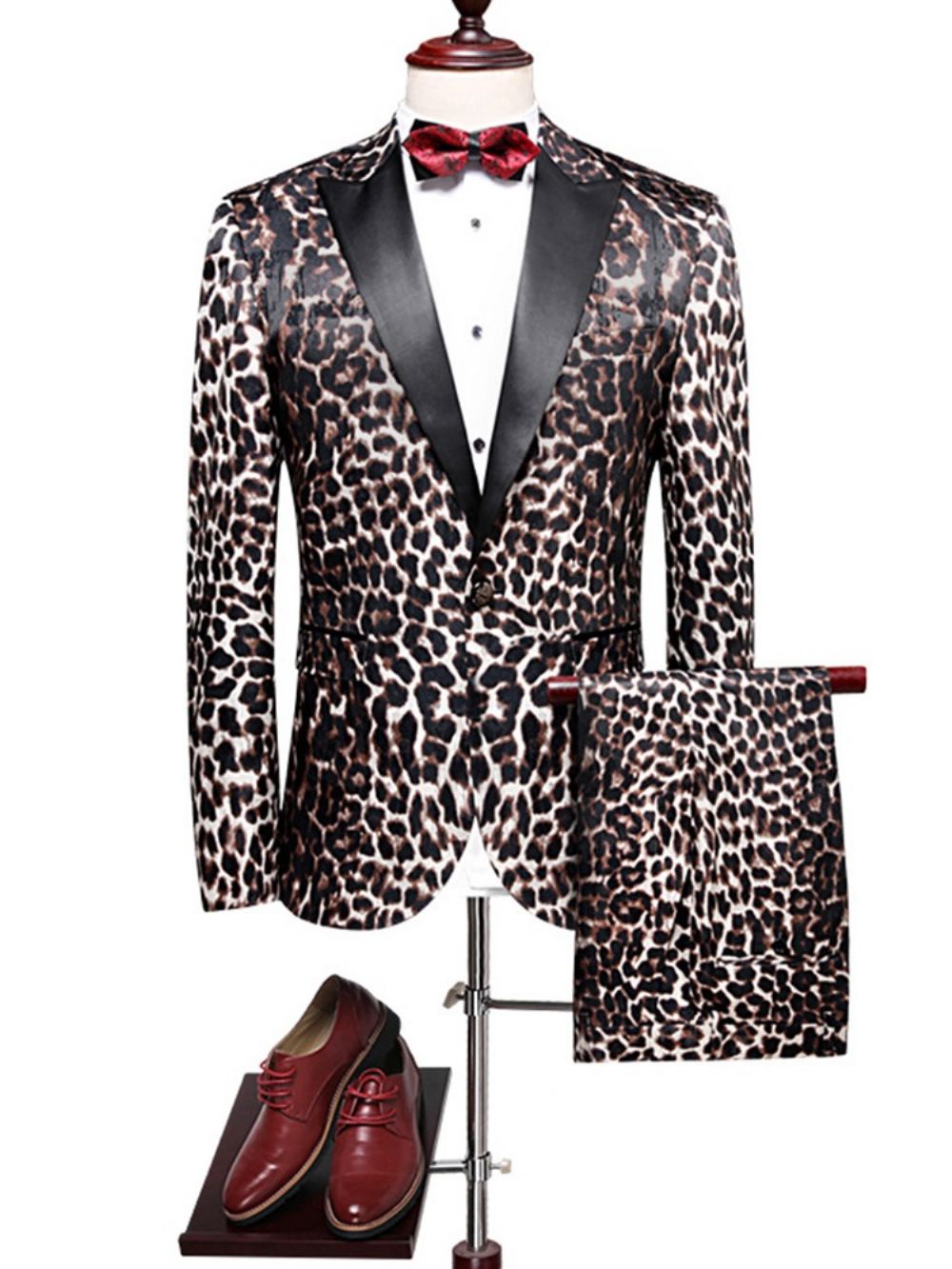 Blazer Masculino Com Estampa De Leopardo Patchwork Slim Fit