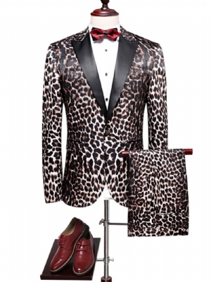 Blazer Masculino Com Estampa De Leopardo Patchwork Slim Fit