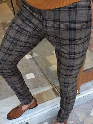 Calça Blazer Xadrez De Comprimento Total E Cintura Média