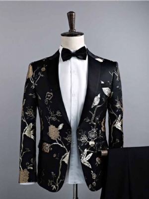 Ternos De Casamento Masculinos Casuais Com Estampa Floral Preta