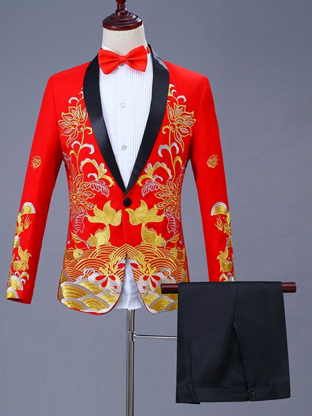 Ternos De Festa Masculinos Estampados Florais Estilo Chinês