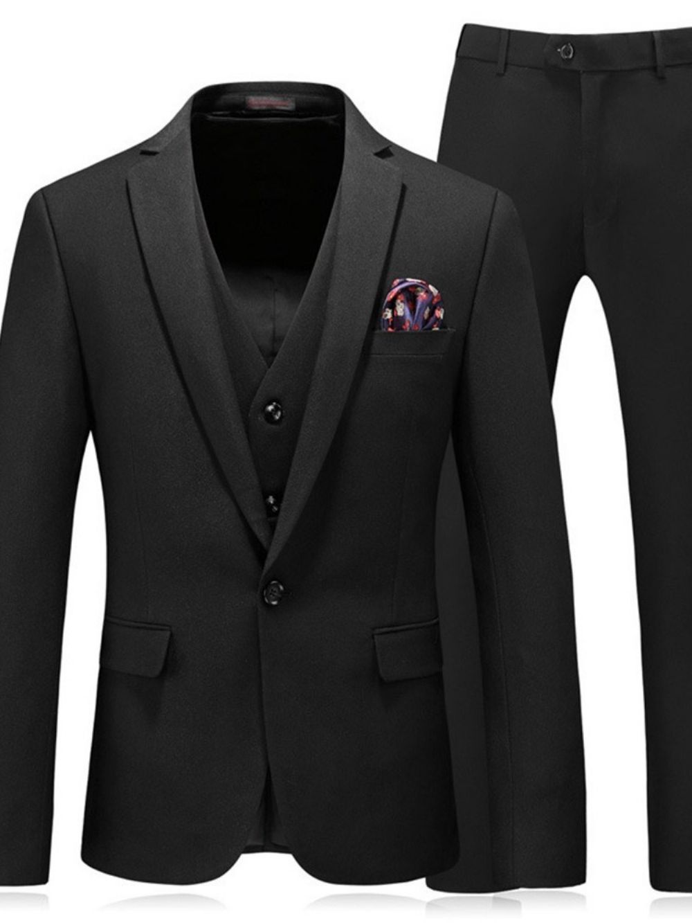 Vestido Casual Masculino Preto Liso De Um Botão De 3 Peças