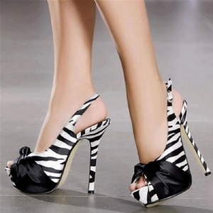 Sandálias De Salto Agulha Peep Toe Zebra Patchwork