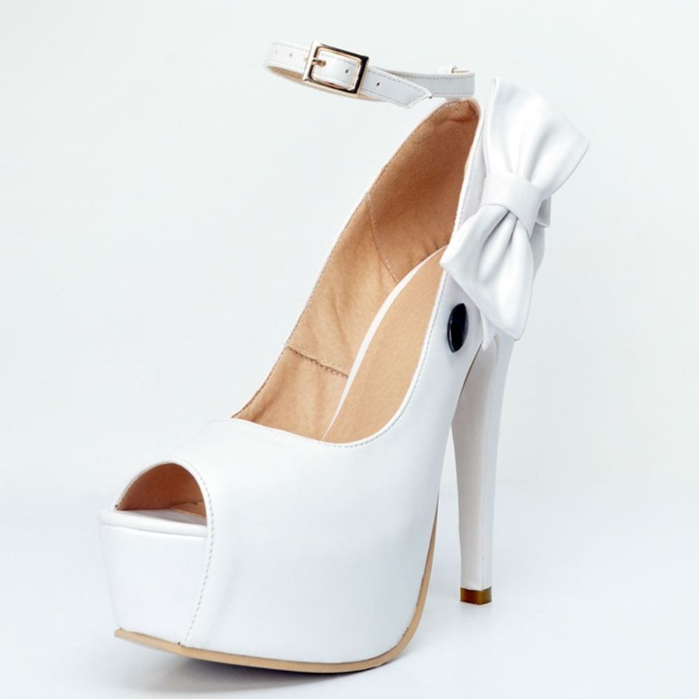 Sapatilha Stiletto Peep Toe Simples Com Bowknot