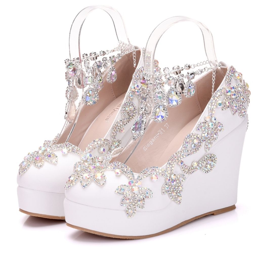 Sapatos De Baile Com Plataforma De Strass E Salto Em Cunha