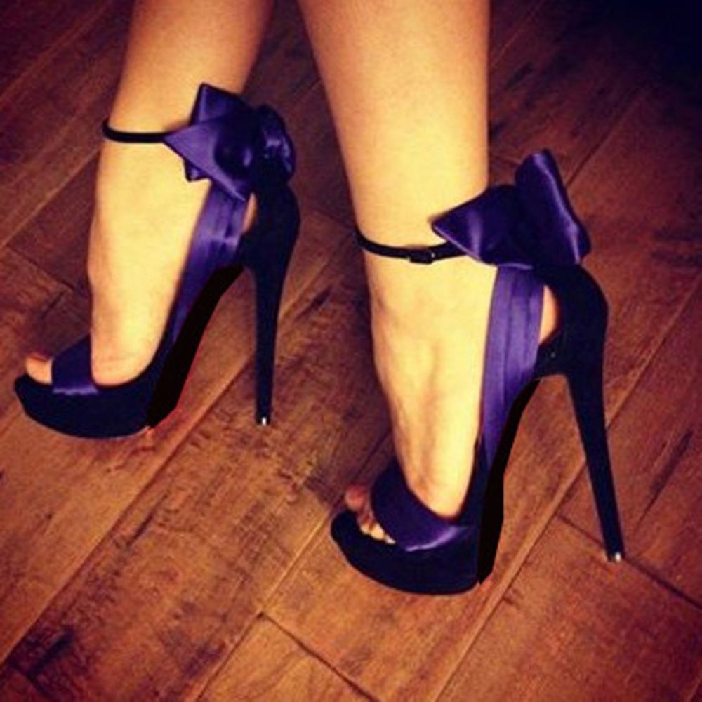 Sapatos De Baile De Formatura De Salto Alto Sexy Roxo Com Laço Alto