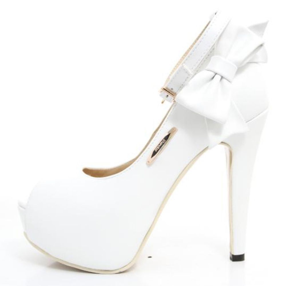 Sapatos De Formatura De Salto Alto De Pu Peep Toe Branco