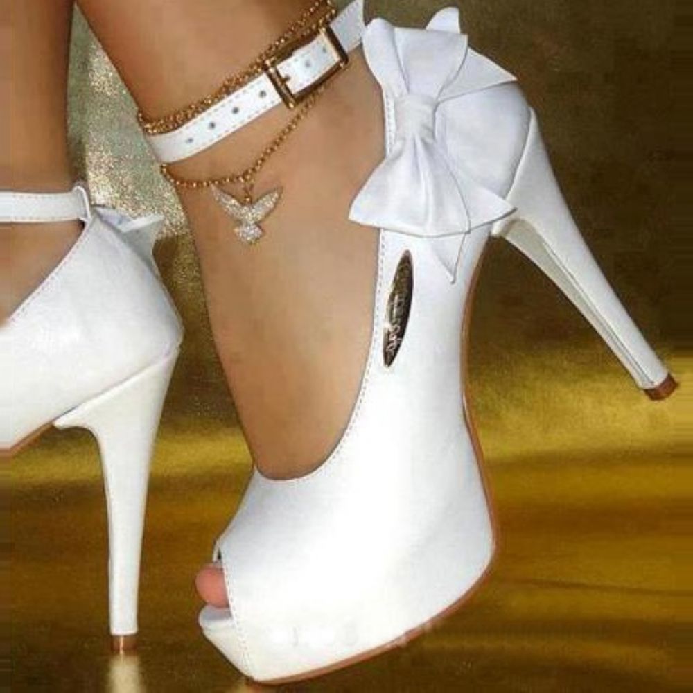 Sapatos De Formatura De Salto Alto De Pu Peep Toe Branco