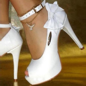 Sapatos De Formatura De Salto Alto De Pu Peep Toe Branco