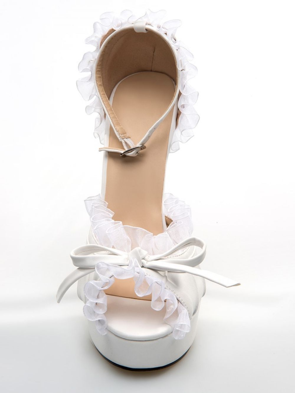 Sapatos De Salto Alto E Sapatos De Baile Elegantes De Pu Branco Peep Toe Com Tira No Tornozelo